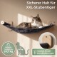 5-teiliges graues Katzenkletterset mit Regalen, Hängematte, Kratzbaum und Montageschrauben, Maße in cm.