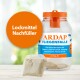 ARDAP Fliegenfalle Nachfüllpackung, die neben zwei Säckchen präsentiert wird, mit einem orangefarbenen Kreis, der "Lockmittel Nachfüller" angibt, und Produktdetails auf Deutsch.