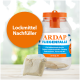 ARDAP Fliegenfalle Nachfüllpackung, die neben zwei Säckchen präsentiert wird, mit einem orangefarbenen Kreis, der "Lockmittel Nachfüller" angibt, und Produktdetails auf Deutsch.