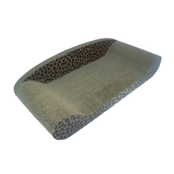 Haustierbett mit Leopardenmuster und geschwungenem Design, mit einer weichen, strukturierten Oberfläche und einer gemütlichen, geschlossenen Form für Komfort.
