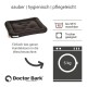 Schwarzes Hundebett mit Text, der seine Waschbarkeit bei 95°C, Trocknersicherheit und pflegeleichte Eigenschaften hervorhebt, markiert von Doctor Bark.