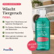 Flasche Pawlies Spezial-Waschmittel, ein haustierfreundliches Waschmittel für alle Textilien, mit Angaben zur Geruchsentfernung und Umweltfreundlichkeit.