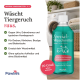 Flasche Pawlies Spezial-Waschmittel, ein haustierfreundliches Waschmittel für alle Textilien, mit Angaben zur Geruchsentfernung und Umweltfreundlichkeit.