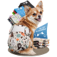 Bunte Haustierwindeln mit verschiedenen Cartoon-Hundedesigns, beschriftet mit '3er SET' und 'DEUTSCHE MARKE.'
