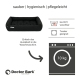 Nahaufnahme eines schwarzen Stoffes mit einem Knopf, der das Logo 'Doctor Bark' und den Text 'MADE IN GERMANY' darunter zeigt.
