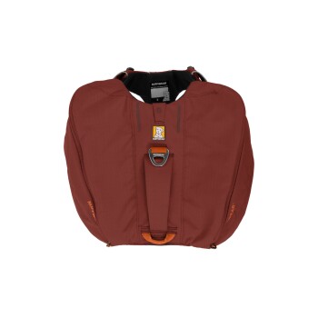 Ruffwear Hundeweste in Rostfarbe, mit einem vorderen Griff, verstellbaren Riemen und einem reflektierenden Rand.