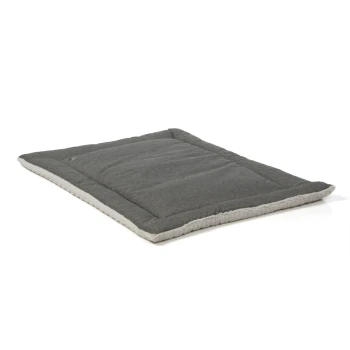 Graues Haustierbett mit einer plüschigen, weichen Oberfläche und einem kontrastierenden hellgrauen Rand, entworfen für Komfort und Entspannung.