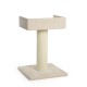 Ein beiger Kratzbaum für Katzen mit quadratischem Sockel, einem hohen, strukturierten Kratzpfosten und einer flachen, gepolsterten Oberplattform zum Entspannen.