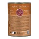 Puszka karmy dla kota z napisem 'Inspired by Nature' i okrągłym zdjęciem mięsa; tekst 'Natural Prey Concept', 'Natural Recipes'