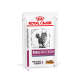 Royal Canin Veterinärbeutel mit 'Renal mit Huhn' Katzenfutter, mit einem Katzenbild, mit dem Text 'Dünne Scheiben in Soße'.