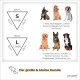 Größentabelle für Hundezubehör: Klein (S) 58cm, Groß (L) 76cm; aufgeführte Rassen sind Beagle, Golden Retriever und mehr.