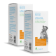 Arganölverpackung für Hunde und Katzen, mit einer Illustration von Hund und Katze, mit Text, der die Unterstützung des Immunsystems und Vorteile hervorhebt.