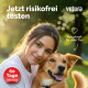 Frau mit Hund im Park; Text: 'Jetzt risikofrei testen'; 'vetura'; 'Naturkraft für dein Tier'; '60 Tage Geld zurück'.