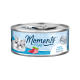 Katzenfutterdose mit dem Gesicht einer flauschigen Katze, beschriftet mit "Momente zum Genießen", mit den Texten "Pazifischer Thunfisch" und "Qualitätsfilet".