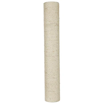 Ein hoher, zylindrischer Kratzbaum für Katzen, der mit natürlichem Sisal-Seil bedeckt ist, entworfen für das Kratzen und Klettern von Katzen.