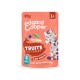 Sachet de nourriture pour chat Edgard Cooper corail avec chat dessin animé ; textes « Truite et Poulet », « en sauce », « 85 g », « 1+ », logo ASC.