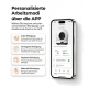 Telefon zeigt Katzentoiletten-App mit deutscher Überschrift „Personalisierte Arbeitsmodi“ und aufgelisteten Reinigungsmodi.