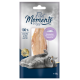 Verpackung für "Filet Moments" Katzenleckerlis mit einem Makrelenfilet, mit einem verspielten Katzenbild und dem Text "100% reines Filet."