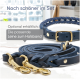 Marineblaues geflochtenes Hundeleinen- und Halsbandset auf einer hellen Oberfläche präsentiert, mit Text, der auf eine optionale passende Leine hinweist.