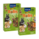 Zwei Boxen Vitakraft Party Rollis Haustierfutter für Kleintiere, mit bunten Leckereien und dem Text "Kein Zucker hinzugefügt" und "Keine Konservierungsstoffe."