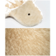 Ein weiches, beiges Haustierbett mit runder Form und einem kleinen Loch an der Oberseite, kombiniert mit einer Nahaufnahme einer hellbraunen Felltextur.