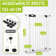 Haustiersicherheitsgitter mit verstellbarer Breite (133-141 cm), Höhe (107 cm) und verschiedenen enthaltenen Komponenten, mit Maßen in Zentimetern.