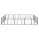 Ein großes, schwarzes Metall-Haustierspielgehege mit mehreren Paneelen, die in rechteckiger Form angeordnet sind, ideal zur Eingrenzung von Haustieren.