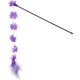 Purple cat teaser wand with hanging tulle flowers, feather plume and small bell