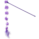 Purple cat teaser wand with hanging tulle flowers, feather plume and small bell