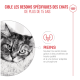 Gros plan d'un chat tigré avec le texte français : « CIBLE LES BESOINS SPÉCIFIQUES DES CHATS DE PLUS DE 15 ANS » et « REINS » avec une icône de rein.