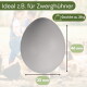 Weißes Ei mit Pfeilen, die 35 mm × 46 mm anzeigen; deutscher Text "Ideal z.B. für Zwerghühner" und "Gewicht ca. 20 g" vor unscharfem Hintergrund mit Kindern und Küken.