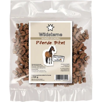 Wildsterne 'Pferde Bites' Hundesnacks in klarem Beutel, braune mundgerechte Stücke, Pferdeabbildung, 125 g