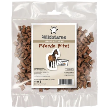 Wildsterne 'Pferde Bites' Hundesnacks in klarem Beutel, braune mundgerechte Stücke, Pferdeabbildung, 125 g