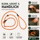 Orangefarbene Hundeschleppleine mit Holzperle und Metallring, für einfache Anpassung und Kontrolle.