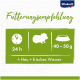 Recommandation d'alimentation pour cobayes : accès 24 heures sur 24, 40-50g de nourriture, plus du foin et de l'eau fraîche. Logo Vitakraft en haut.