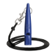 Blaue ACME Hundepfeife mit schwarzem Halsband und Metallclip, hergestellt in England.