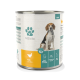 Dose Hundefutter mit der Aufschrift 'Fellicita', die eine Beagle-Illustration zeigt, mit 'Huhn und Reis' (Chicken and Rice) deutlich angezeigt.