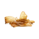 Ein Haufen getrockneter Fischhaut-Leckerlis für Haustiere, die ihre goldbraune Farbe und knusprige Textur vor einem weißen Hintergrund zeigen.
