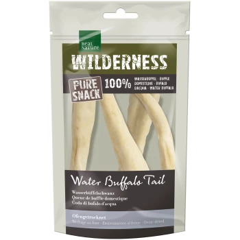 Real Nature Wilderness 100 % reiner Snack Wasserbüffelschwanz, im Ofen getrocknetes Hundeleckerli in wiederverschließbarer Tüte.