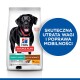 Czarny labrador retriever na torbie karmy dla psów Hill's Science Plan, z tekstem o utracie wagi i poprawie mobilności.