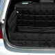 Housse de cargo pour animaux de compagnie noire matelassée pour le coffre d'une voiture, étiquetée "Doctor Bark," conçue pour protéger l'intérieur des poils et de la saleté des animaux.