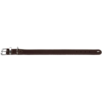 Brauner Leder-Haustierhalsband mit silberner Schnalle und Nähdetails, mit mehreren Einstelllöchern.