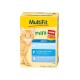 Kattenvoer verpakking met een oranje tabby, gelabeld 'MultiFit mini Sauce', met forel, zalm en kabeljauw smaken. 6 verpakkingen, 300g totaal.