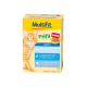 Katzenfutterverpackung mit einer orangefarbenen Tabby-Katze, beschriftet mit "MultiFit mini Sauce", die Forelle, Lachs und Kabeljau-Geschmäcker bietet. 6 Packungen, insgesamt 300g.