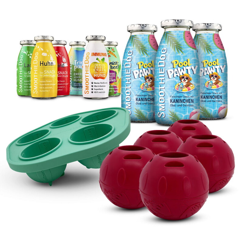 SmoothieDog Summer-Edition 3x 250 ml + Mix-Paket 6x 250 ml + Schleckball 5 Stück