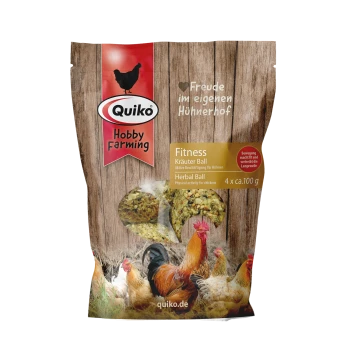 Quiko Hobby Farming-Beutel: Fitness-Kräuterball für Hühner, Holzdesign, Hahn und Hennen, 4 x ca. 100 g