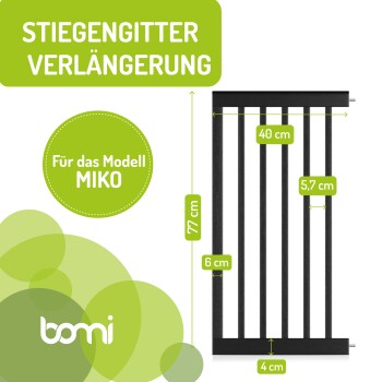 Schwarze Haustiergittererweiterung für das Modell MIKO, 77 cm hoch, mit Stäben, die 6 cm auseinander stehen und 40 cm breit sind.