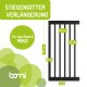 Schwarze Haustiergittererweiterung für das Modell MIKO, 77 cm hoch, mit Stäben, die 6 cm auseinander stehen und 40 cm breit sind.
