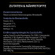 Tierfutteretikett auf Deutsch 'ZUTATEN & NÄHRSTOFFE' — Protein 55 %, Fett 17 %, Rohasche 8,5 %, Rohfaser 1 %.