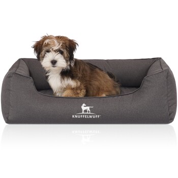 Orthopädisches Wasserabweisendes Hundebett Leon aus Velours mit Handwebcharakter anthrazit M-L